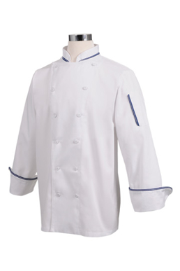 Picture of Chef Works - CBIJ - Garda White Executive Chef Coat w Blue Piping